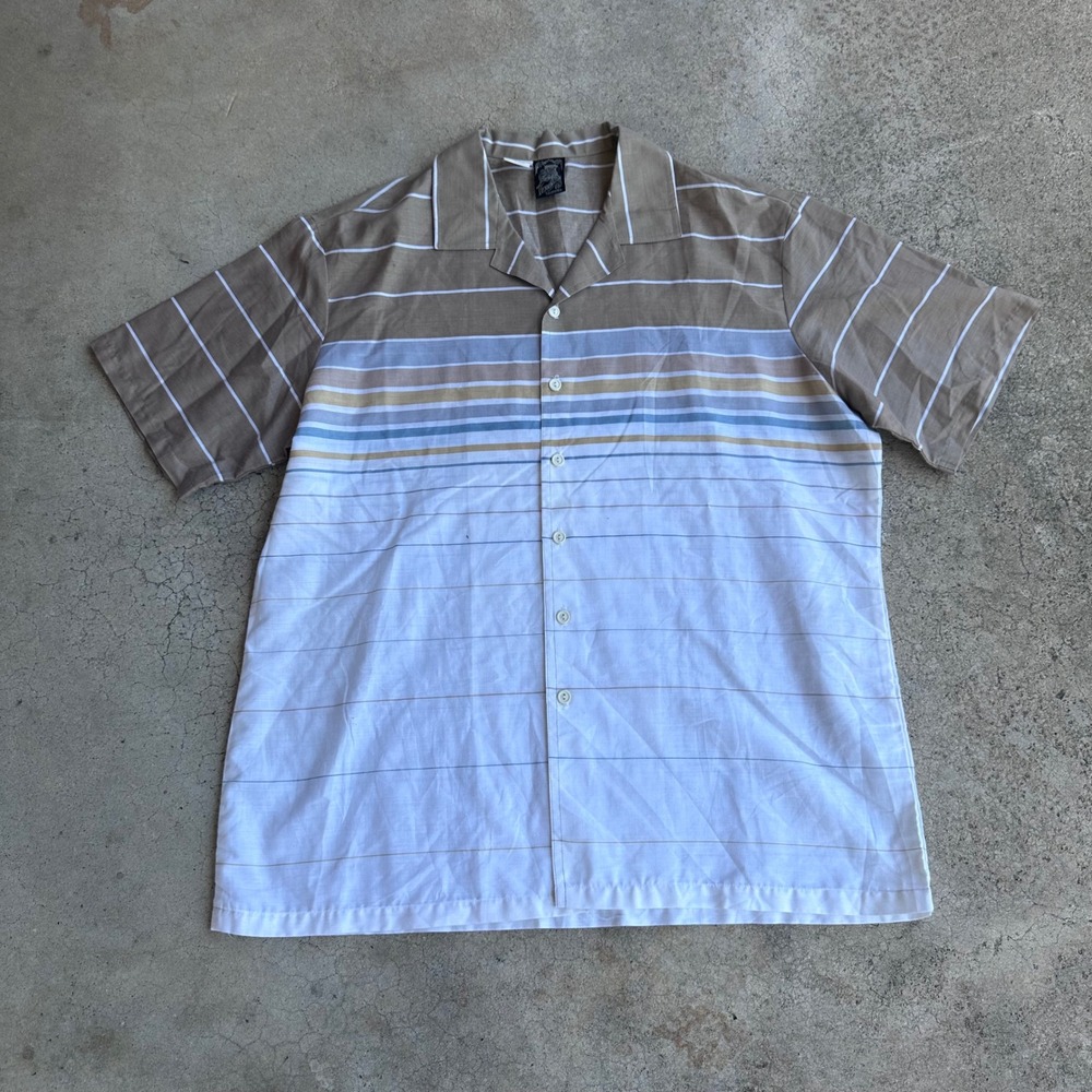 Kennington Button Up Shirt Mens XL Brown Striped Good Vintage Camp Collar